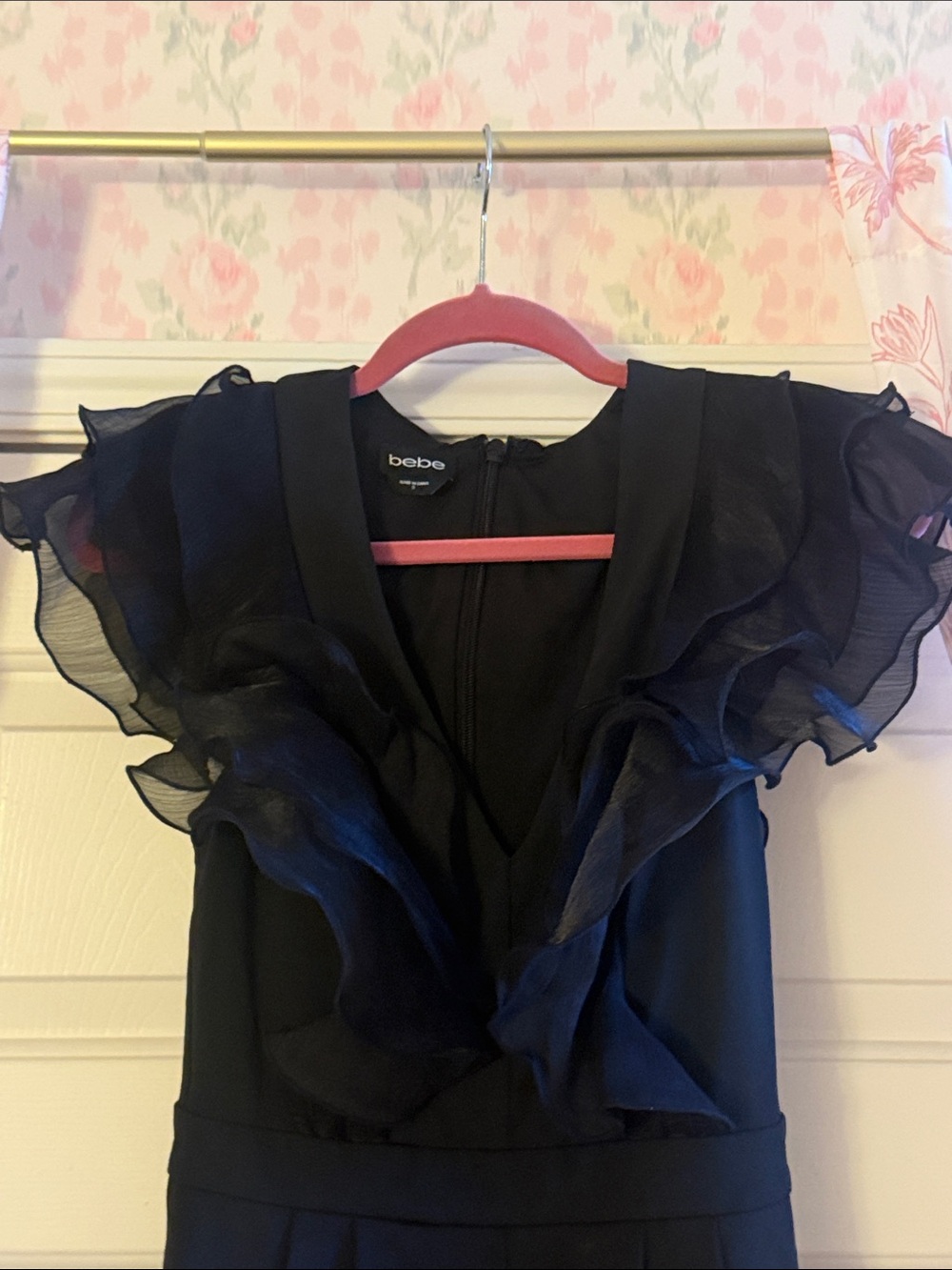 Bebe Black Ruffle-Sleeve Romper - Picture 2 of 6